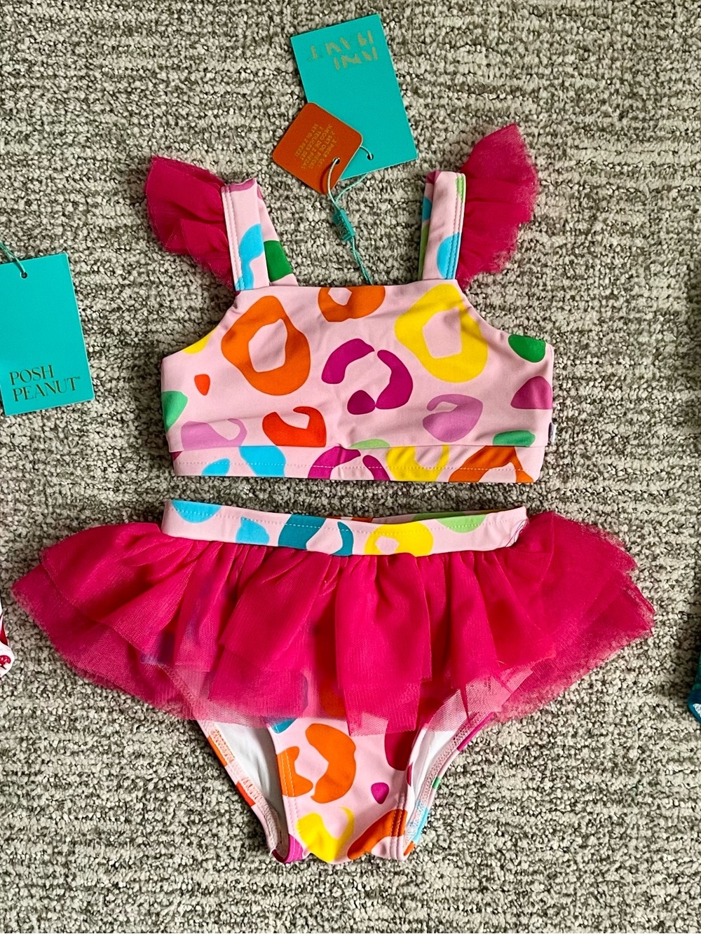 Posh Peanut Multi Color Leopard Print Pink Tutu Two-Piece Swim Set